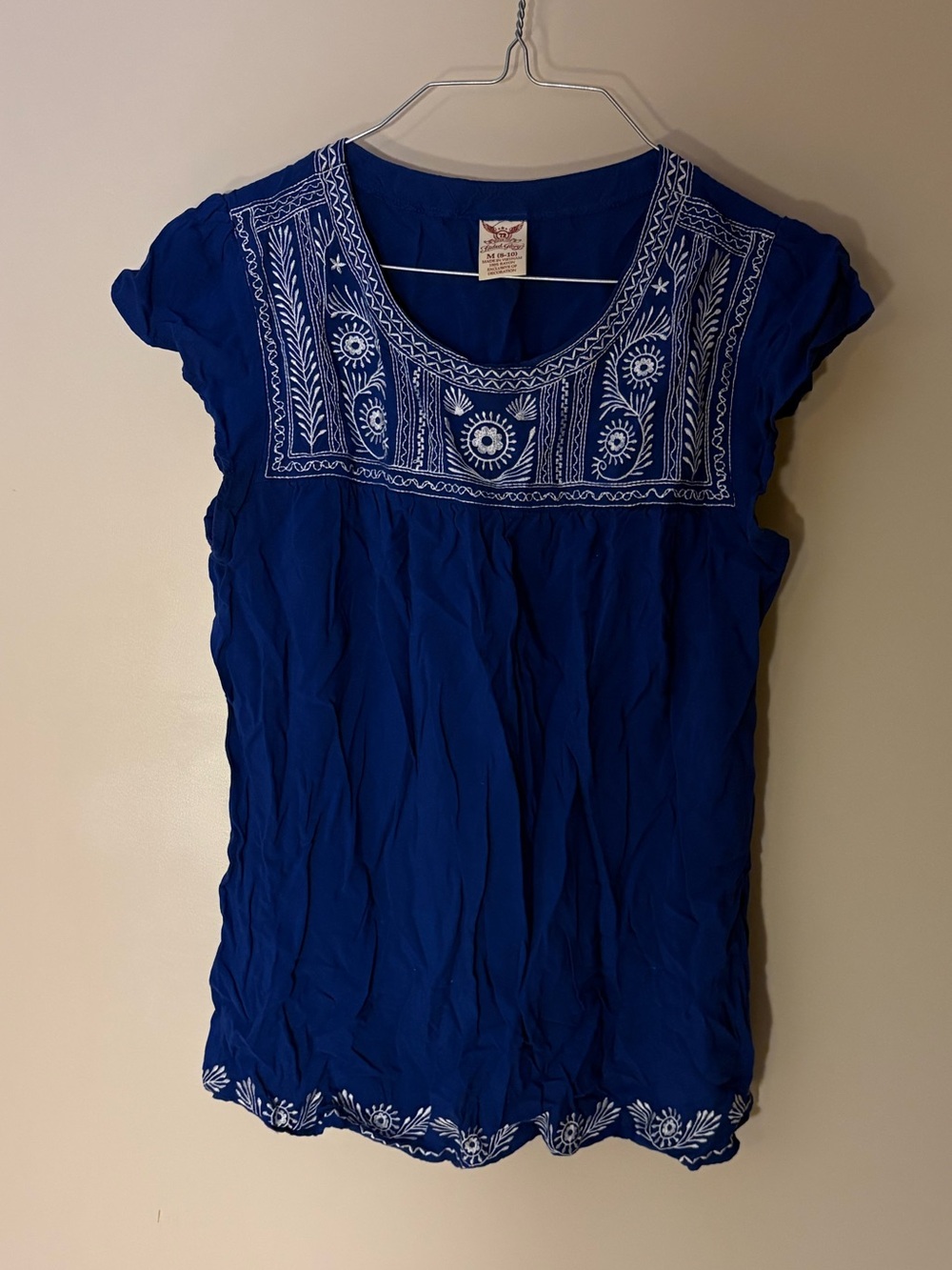 Faded Glory Royal Blue Embroidered Cap-Sleeve Top - Picture 1 of 6